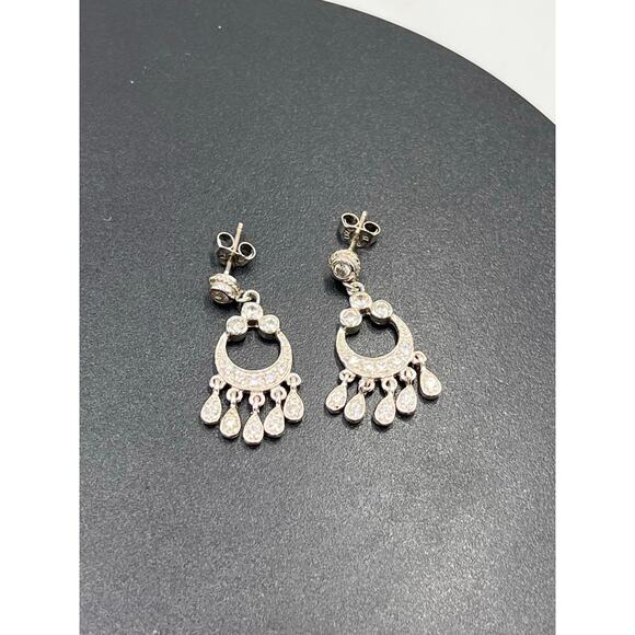 ATI Signed 925 Sterling Silver CZ Dangle Delicate Chandelier Earrings - Picture 7 of 8
